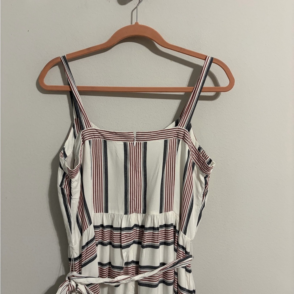 LOFT Striped Ruffle Faux Wrap Midi Dress Size 12 Feminine Preppy Nautical - Picture 6 of 8